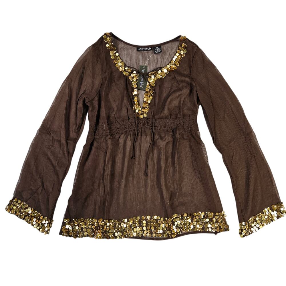 Silk Sequin Sheer Top Boho Festival Coachella Vibes NWT - Size Medium